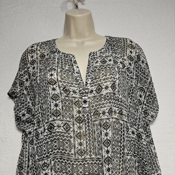 J. Jill Top Womens SZ M Chiffon Geo Aztec Southwestern Print Semi-sheer Preppy - Picture 2 of 6
